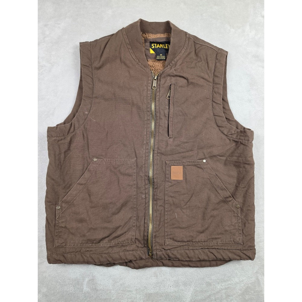 Stanley Workwear Vest Mens Medium Brown Sherpa Lined Canvas Full Zip Pocket